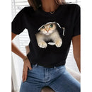 Cute Cat Pattern T Shirt for Women Animal 3D Printed Short Sleeves Summer Fashion Crew Neck Tops Girl Tees Versized T-Shirts