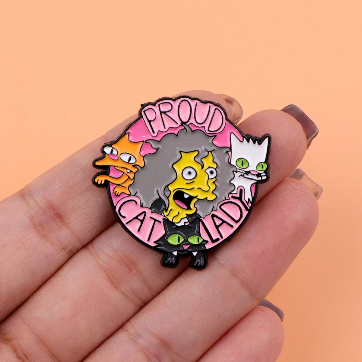 Cat Lady Enamel Pin - Cartoon Lapel Badge