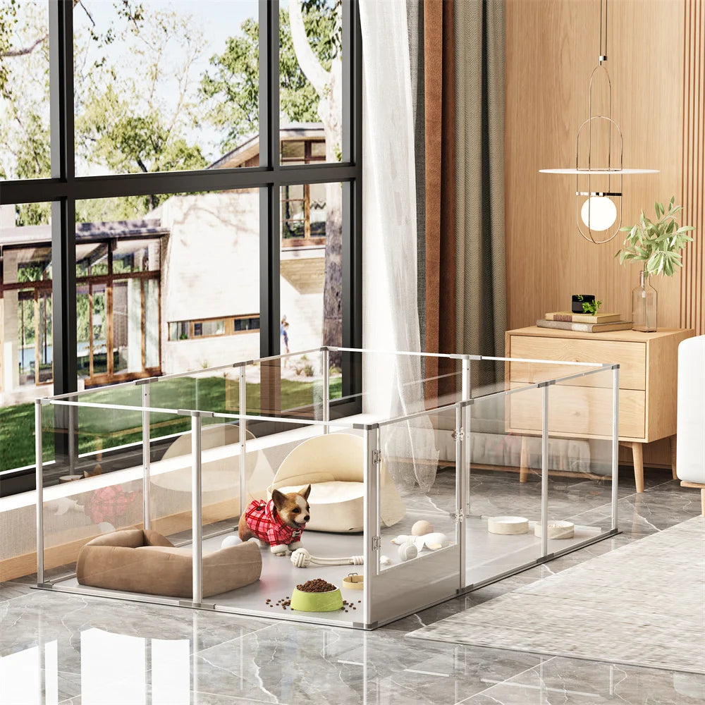 Premium Acrylic Dog Playpen - Extra Large 10-Panel Pet Enclosure