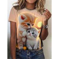 Cute Cat Pattern T Shirt for Women Animal 3D Printed Short Sleeves Summer Fashion Crew Neck Tops Girl Tees Versized T-Shirts