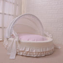 Luxury Round Pet Bed with Lace Trim - Washable Dog Bed