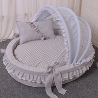 Luxury Round Pet Bed with Lace Trim - Washable Dog Bed