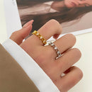 Cat Ear Paw Print Ring - Adjustable Pearl Hollow Heart Design