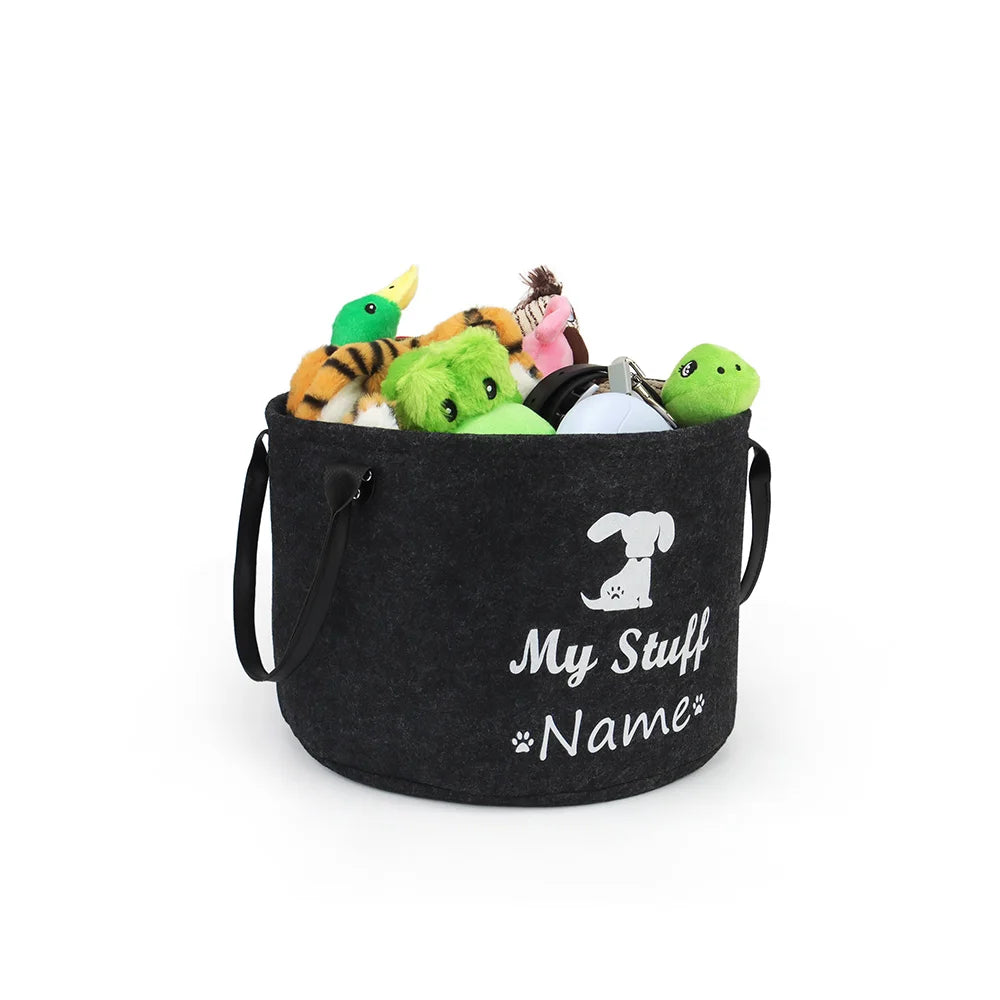 Custom Name Pet Toy Storage Basket Dog Bin Accessories Box Personalized Tags Felt Organize Baskets Case Home Tool