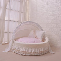 Luxury Round Pet Bed with Lace Trim - Washable Dog Bed