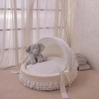 Luxury Round Pet Bed with Lace Trim - Washable Dog Bed