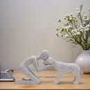 Dog & Owner Resin Statue - Heartwarming Family Bond Desk Art