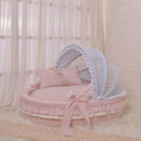 Luxury Round Pet Bed with Lace Trim - Washable Dog Bed