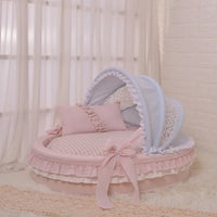 Luxury Round Pet Bed with Lace Trim - Washable Dog Bed