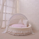 Luxury Round Pet Bed with Lace Trim - Washable Dog Bed