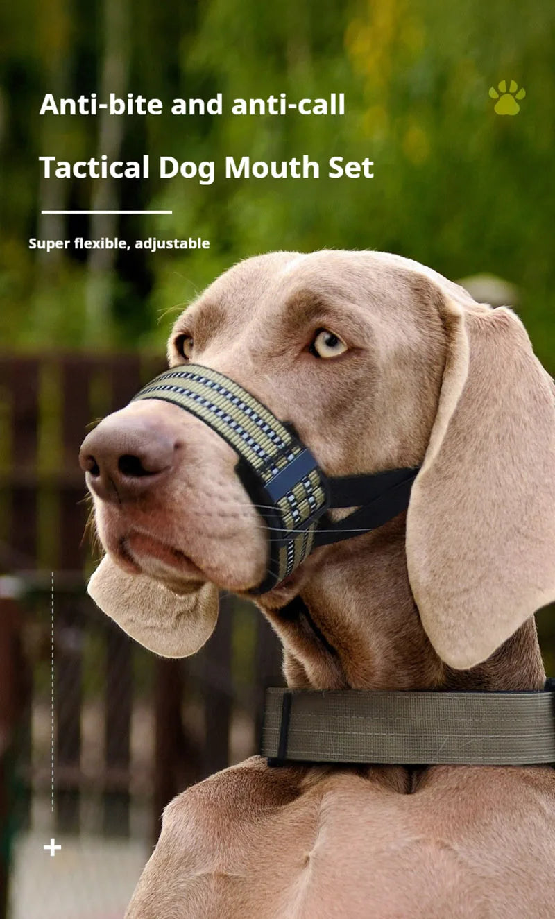 Reflective Tactical Muzzles for Medium Large Dogs Leads for Anti Barking Training Rope Guide Pet Mouth Cover Big Dog Accessories by Tail chasers