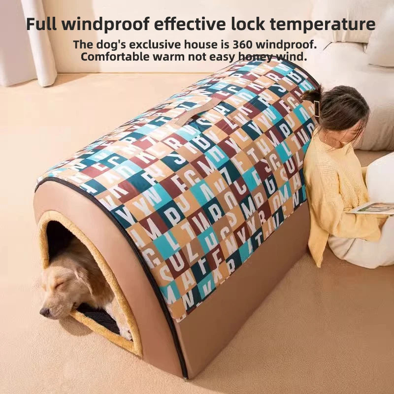 2024 New Dog Kennel Winter Warm Large Dog Oversized Dog House House Closed Winter Removable Golden Pet Four Seasons Use