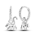 Sterling Silver Cat Hoop Earrings - Zircon Stone Party & Wedding Jewelry