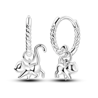 Sterling Silver Cat Hoop Earrings - Zircon Stone Party & Wedding Jewelry