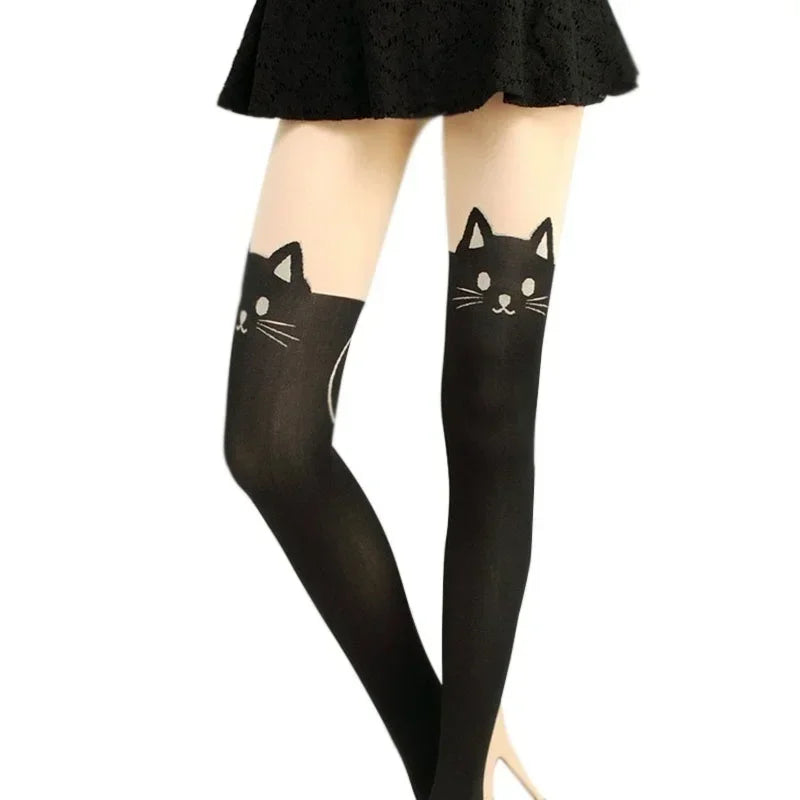 Black Cat Over-the-Knee Socks - Women's Cotton Thigh Highs