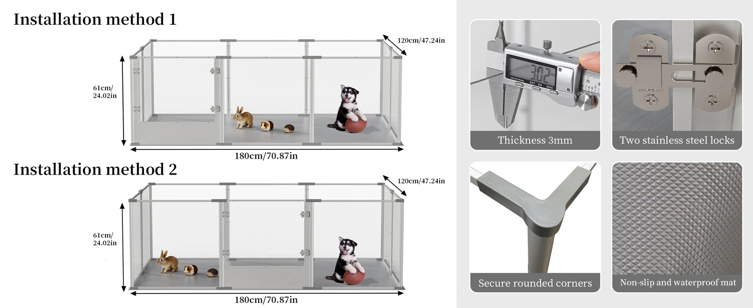 Premium Acrylic Dog Playpen - Extra Large 10-Panel Pet Enclosure