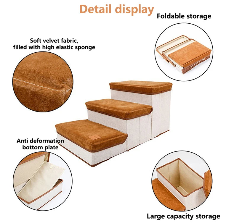 Foldable Pet Climbing Ladder - Anti-Slip Dog Stairs with Storage