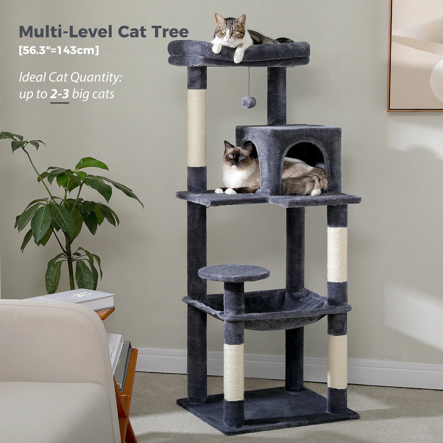 Luxury Multi-Level Cat Tree Tower - Solid Wood Condo with Cabinet Storage