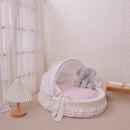 Luxury Round Pet Bed with Lace Trim - Washable Dog Bed