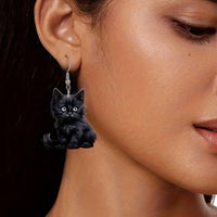 Y2K Black Cat Dangle Earrings - Acrylic