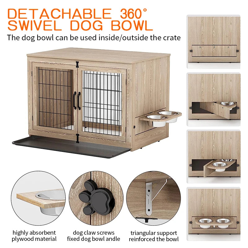 Wooden Two-Door Dog Cage - Luxury Solid Wood Pet Furniture