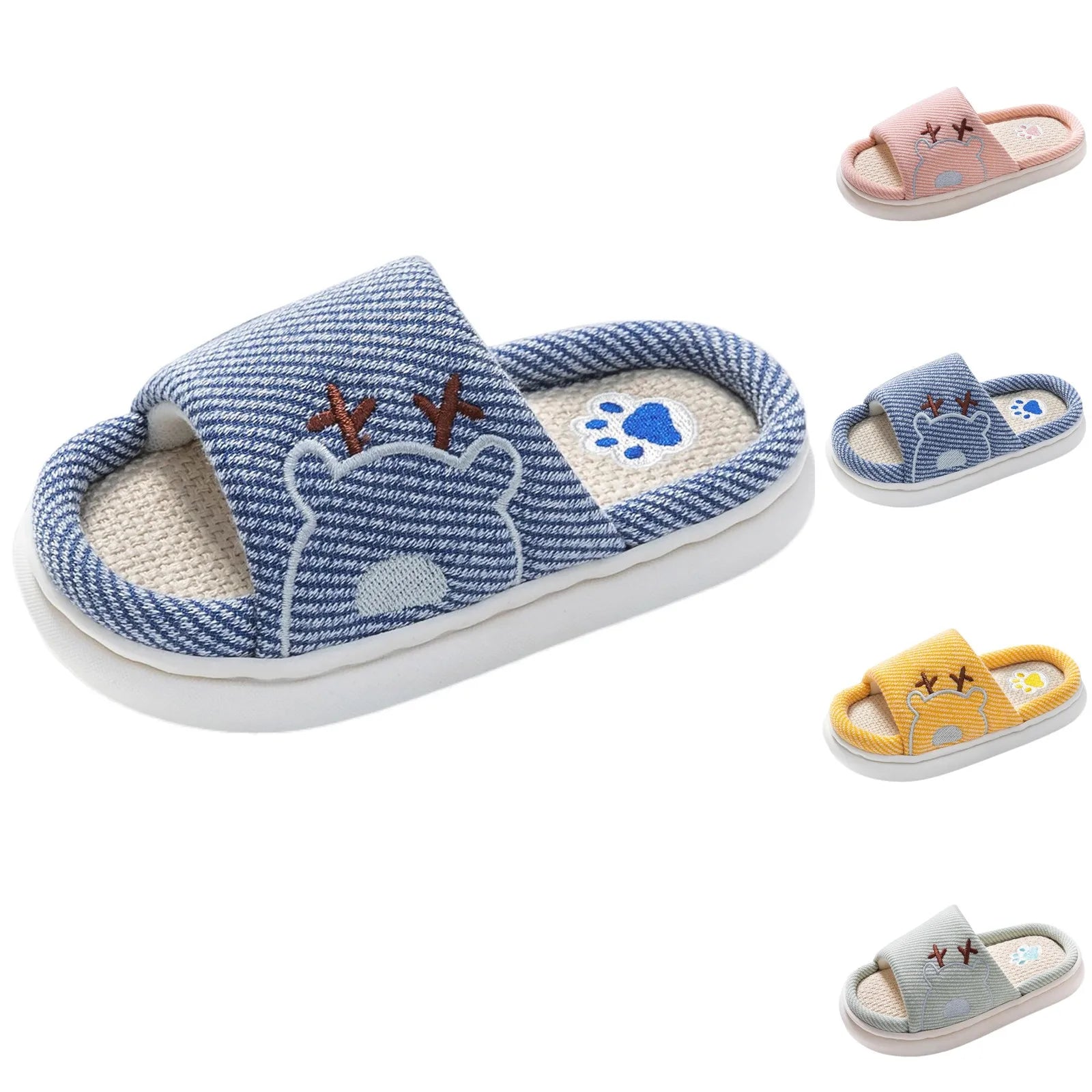 Children's Linen Three-Season Slippers - Spring Summer Autumn Indoor Shoes