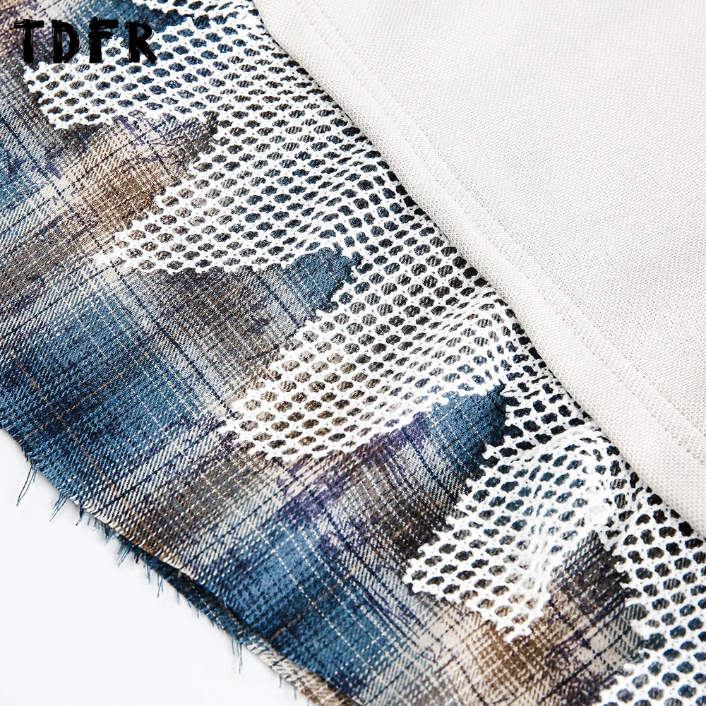 Dog Print Fake Two-Piece Men's Sweatshirt - Retro Patchwork Crew Neck