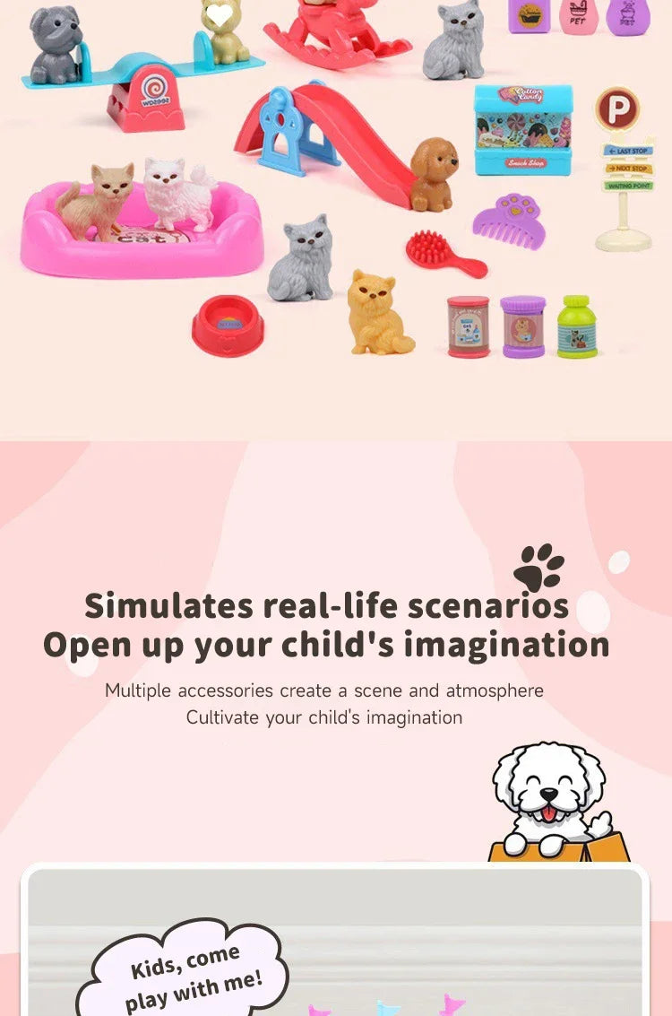 Pet Family Pretend Play Set - Mini House & Dolls