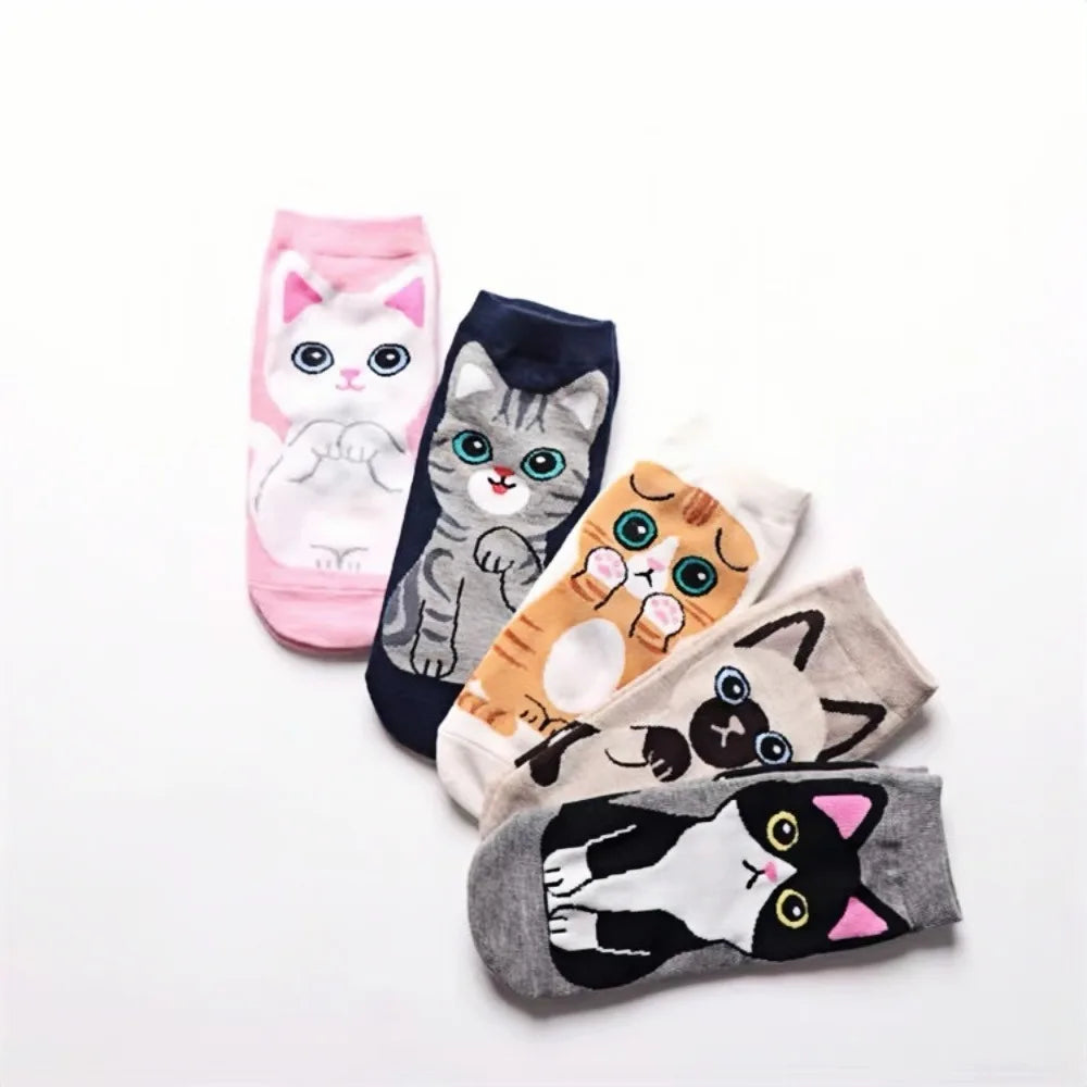 Playful Cat Cartoon Socks
