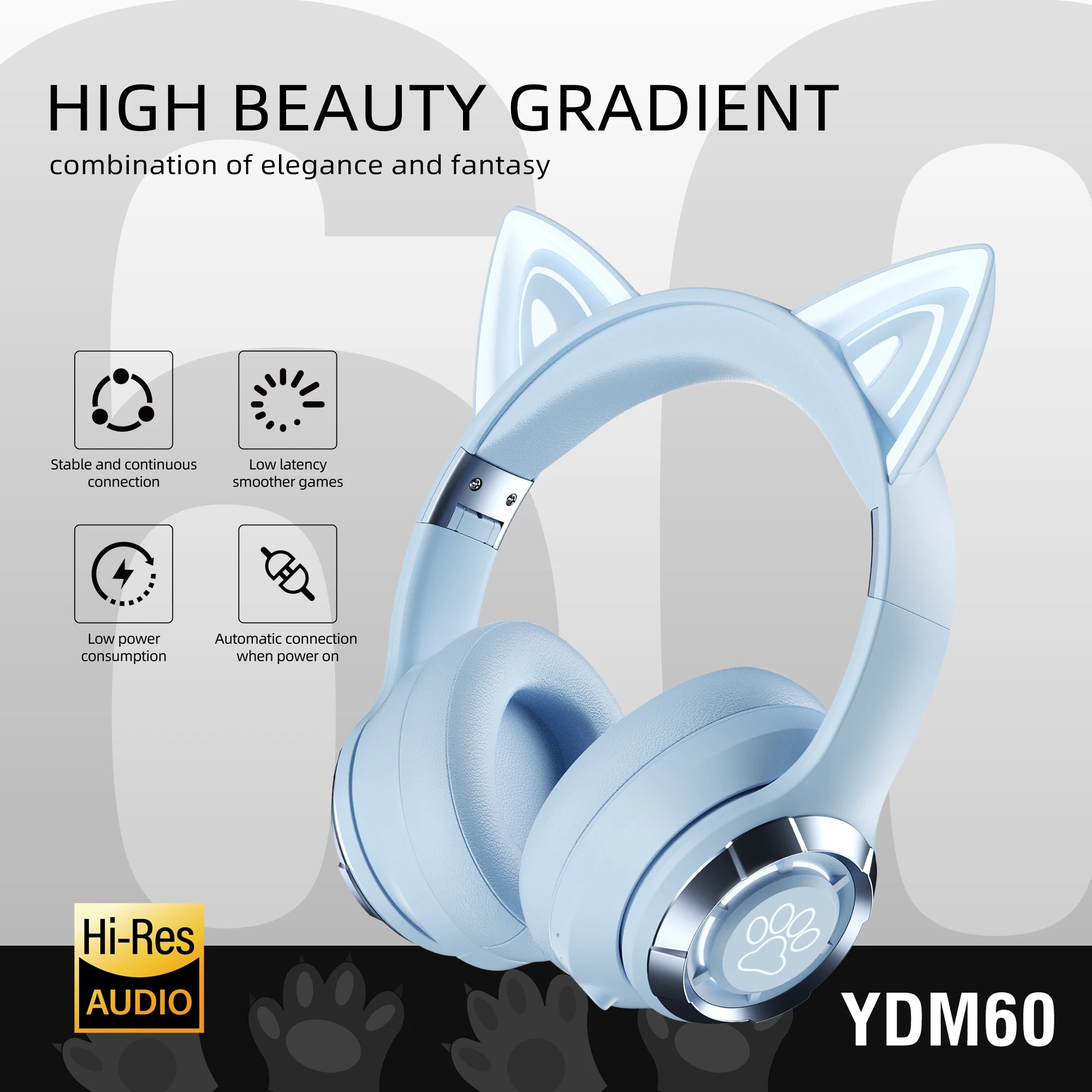 Cat Ear LED Bluetooth Headphones - Kids Wireless Gaming Headset