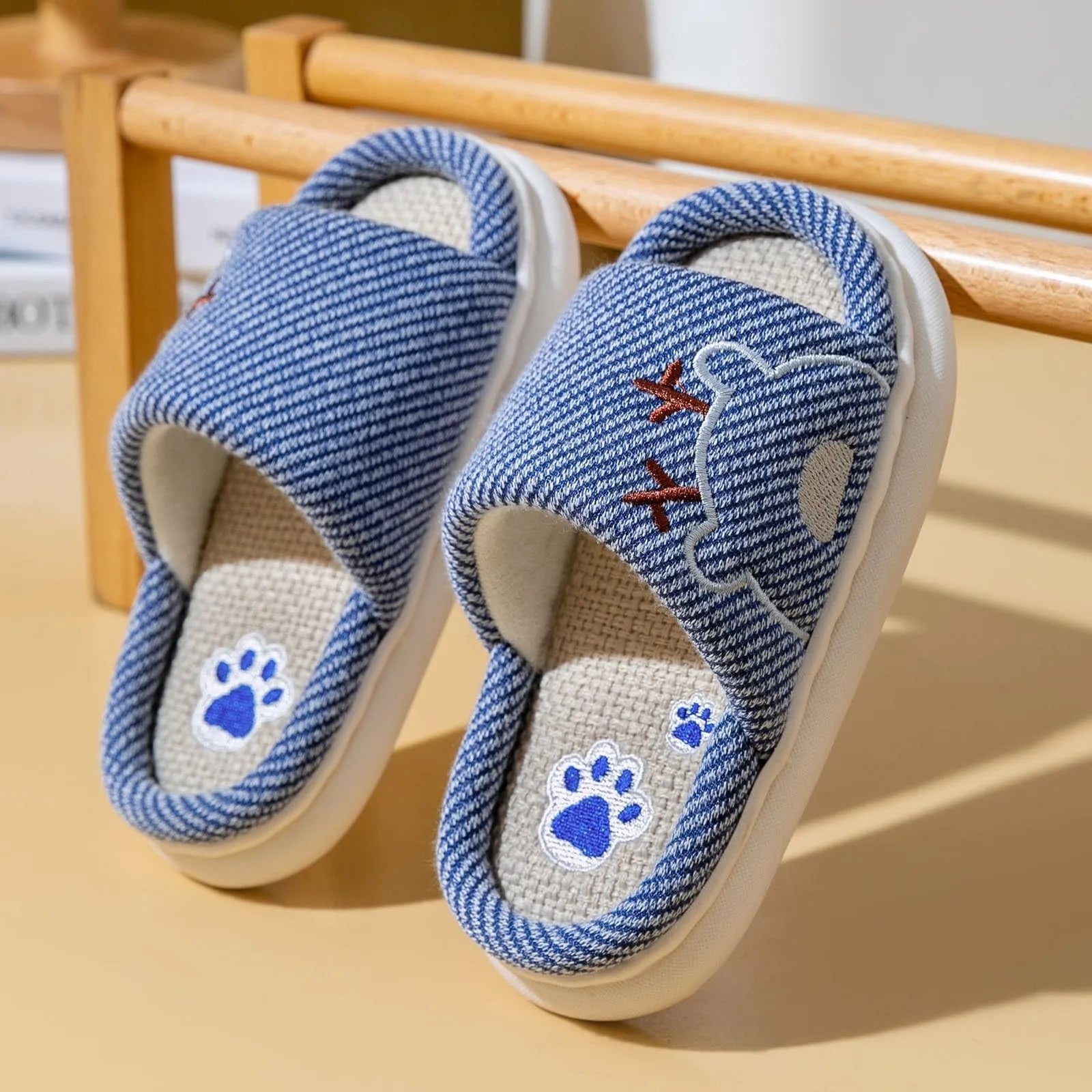Children's Linen Three-Season Slippers - Spring Summer Autumn Indoor Shoes