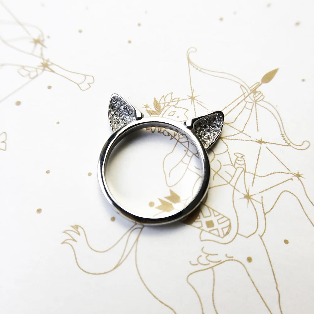 Sterling Silver Cat Ears Ring - Adjustable European Style Band