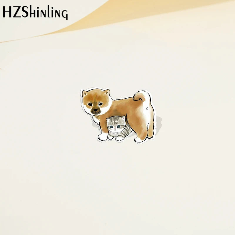 Cartoon Pet Acrylic Lapel Pin - Dogs & Cats