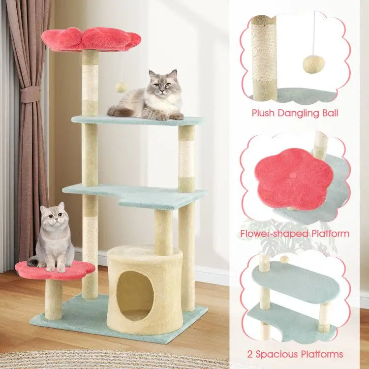 49-Inch Tall Multi-Level Floral Kitten Tower Perch by Tail chasers