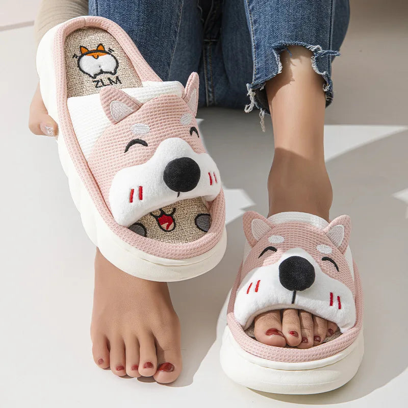 Designer Linen Platform Dog Slippers