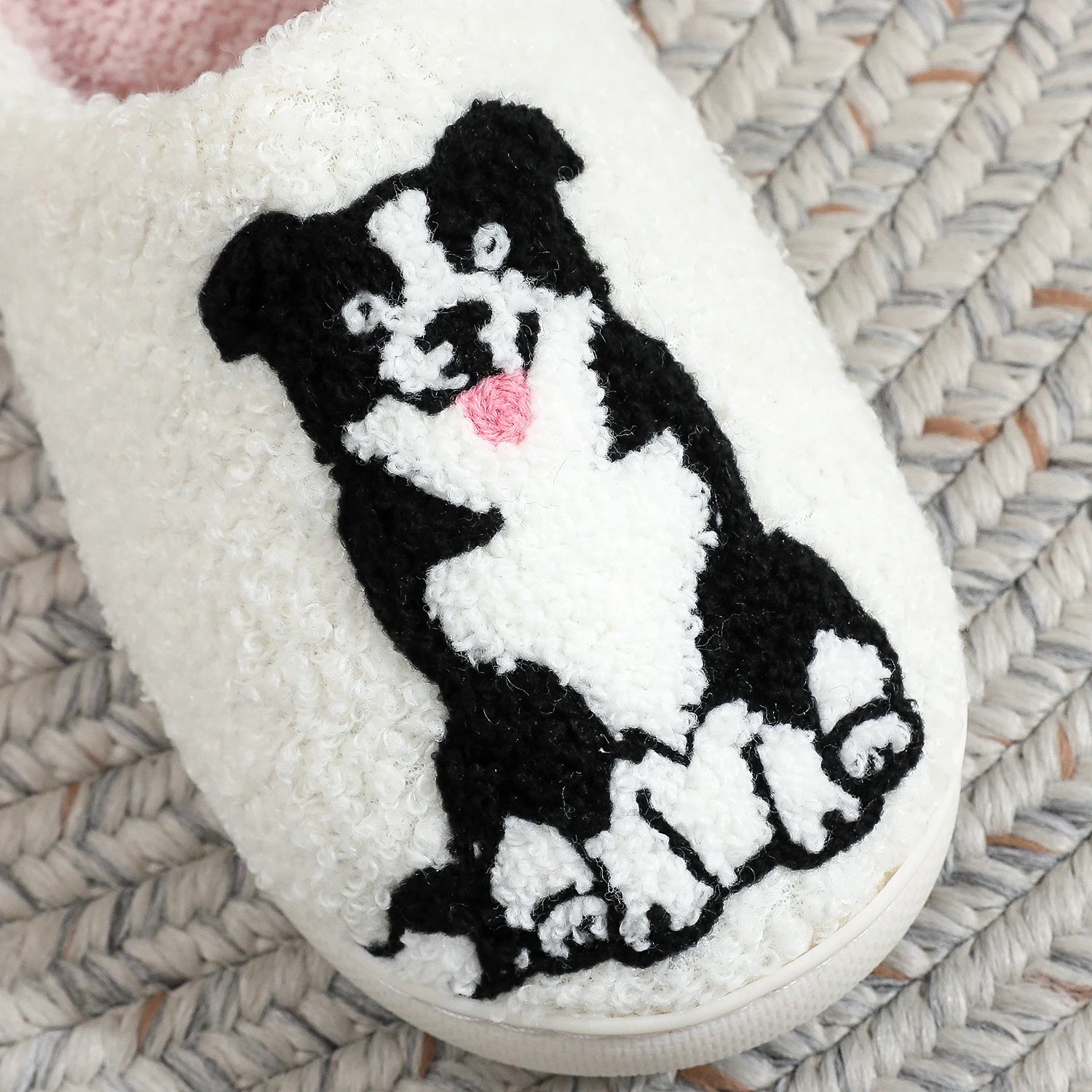 Border Collie Embroidered Plush Slippers