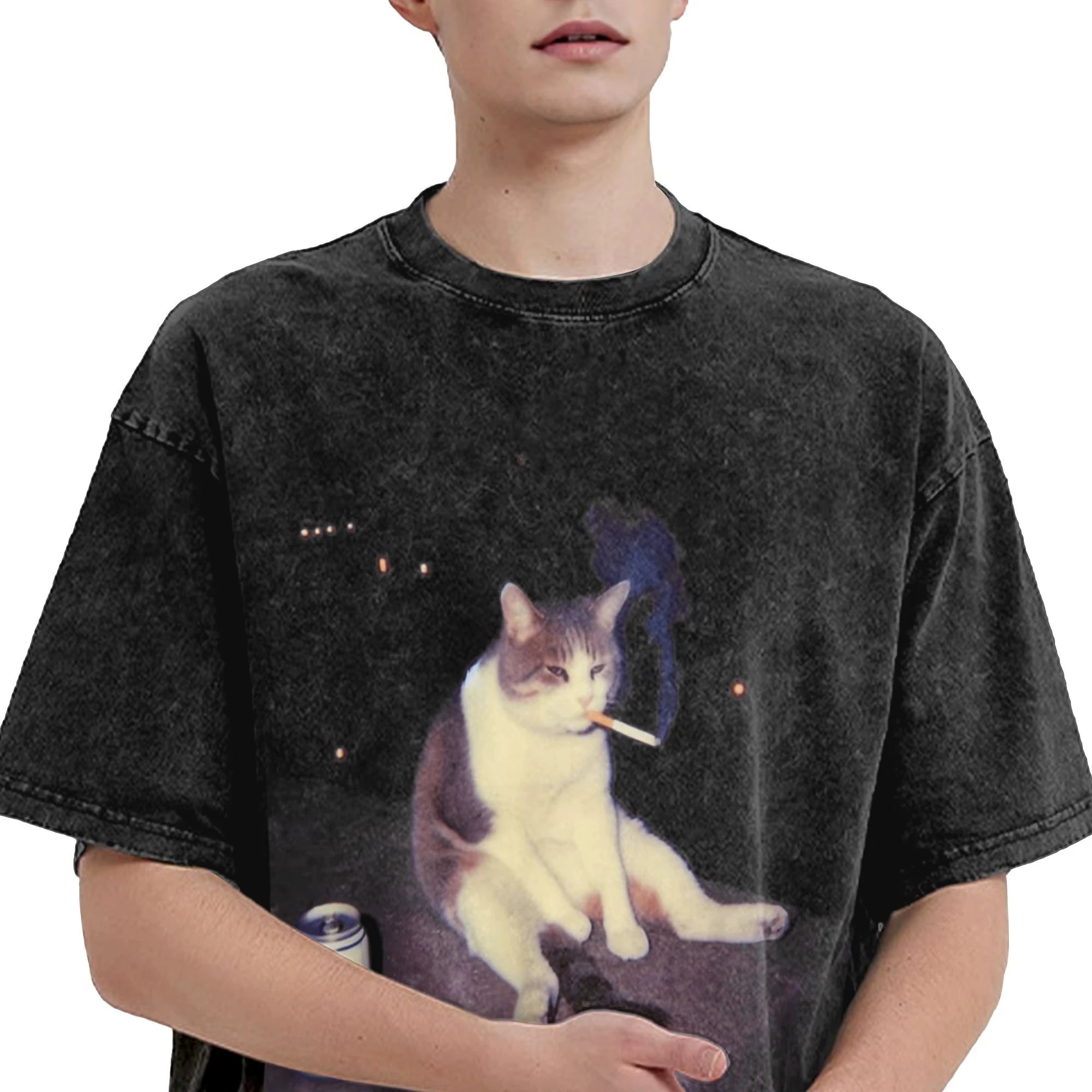 Cigarette Kitten Smoking Cat Meme T-Shirt - Oversized Hip Hop Streetwear