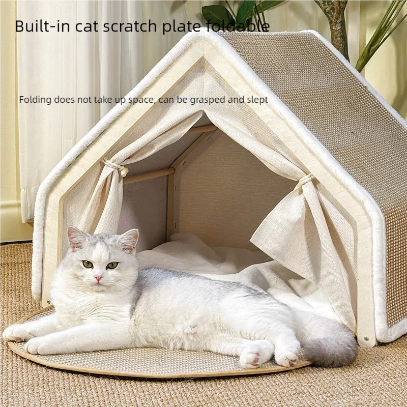 Cat Tent Villa All-Season - Dual-Use Wooden Bed Durable Cozy House
