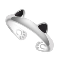 Cat Ear Paw Print Ring - Adjustable Pearl Hollow Heart Design