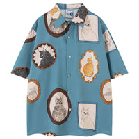 Cat Graphic Button-Up