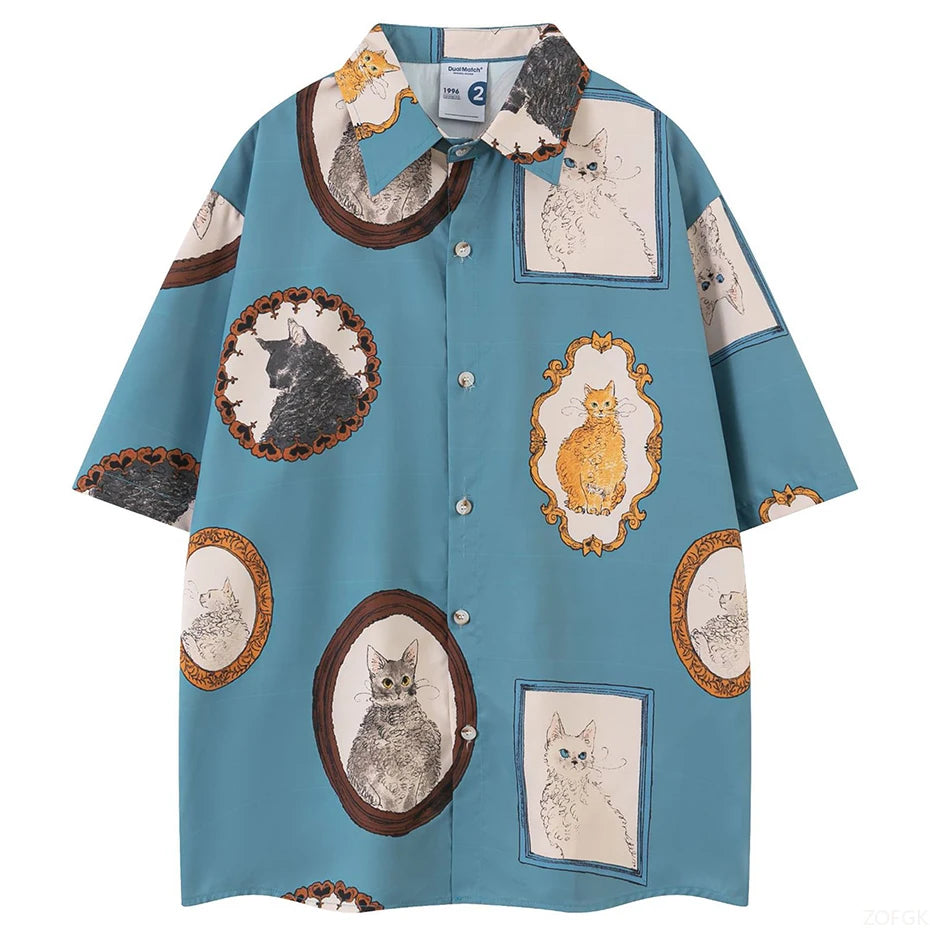 Cat Graphic Button-Up