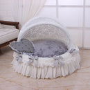 Luxury Round Pet Bed with Lace Trim - Washable Dog Bed