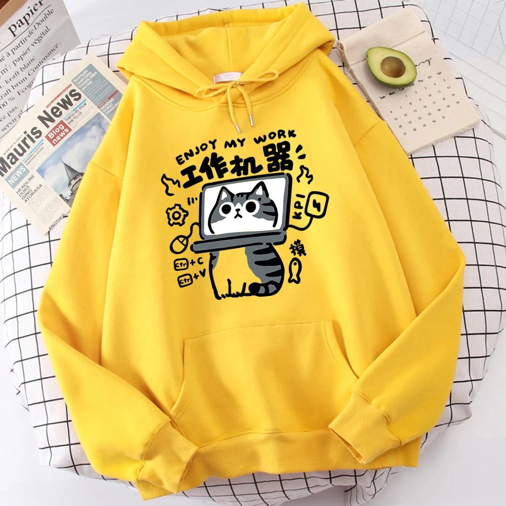 Abstract Cat Work Machine Sweatshirt - 2025 Cartoon Comfort Pullover