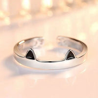Cat Ear Paw Print Ring - Adjustable Pearl Hollow Heart Design