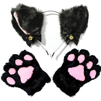 Cat Ear Cosplay Costume Set - Anime Headband & Claw Gloves with Bell