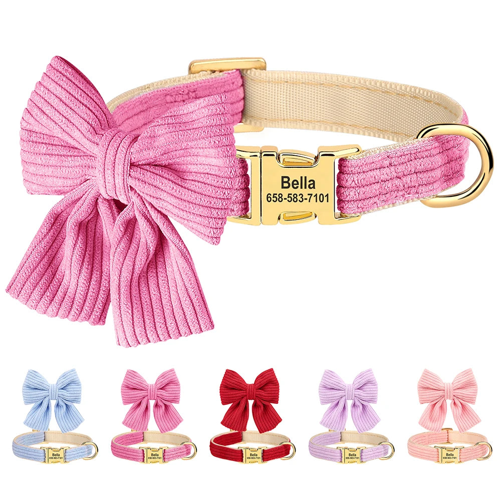 Personalized Dog Collar Adjustable Puppy Dogs Collars Pet Custom ID Necklace With Bowknot Cute For Small Medium Dogs Chihuahua