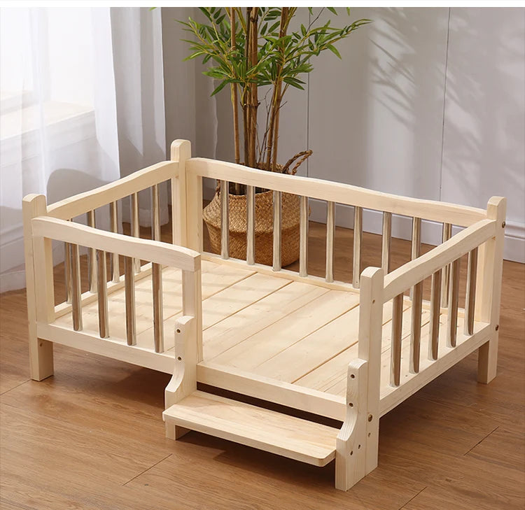 Premium Solid Wood Pet Bed - All-Season Removable Cushion for Dogs & Cats