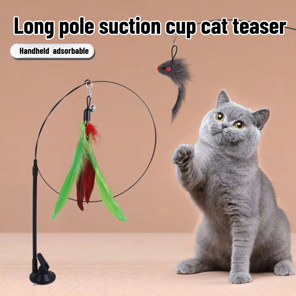 Interactive Bird Cat Toy - Feather Wand with Bell