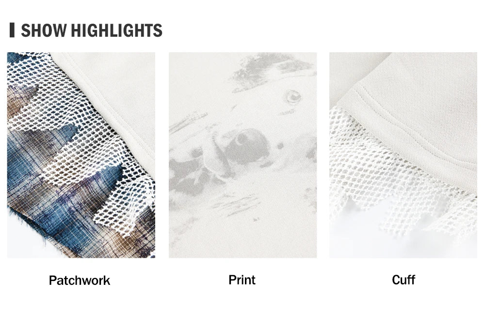 Dog Print Fake Two-Piece Men's Sweatshirt - Retro Patchwork Crew Neck