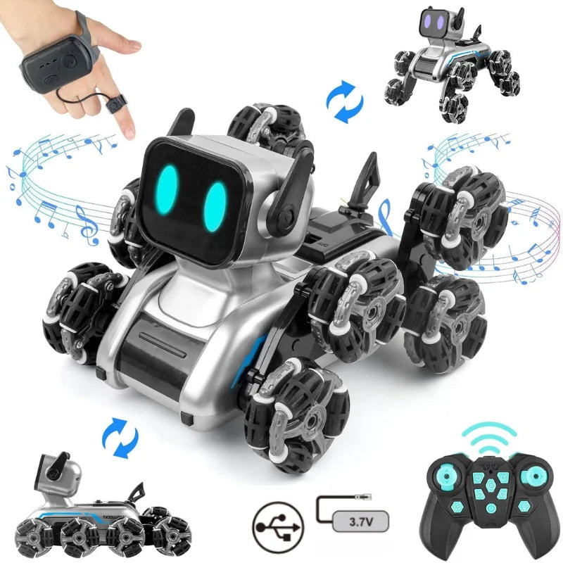 Remote Control Robot Dog | Gesture Sensing,Stunt Rc Cars, Interactive Pocket Emo Robot,Cool Lighting & Music by Tail chasers
